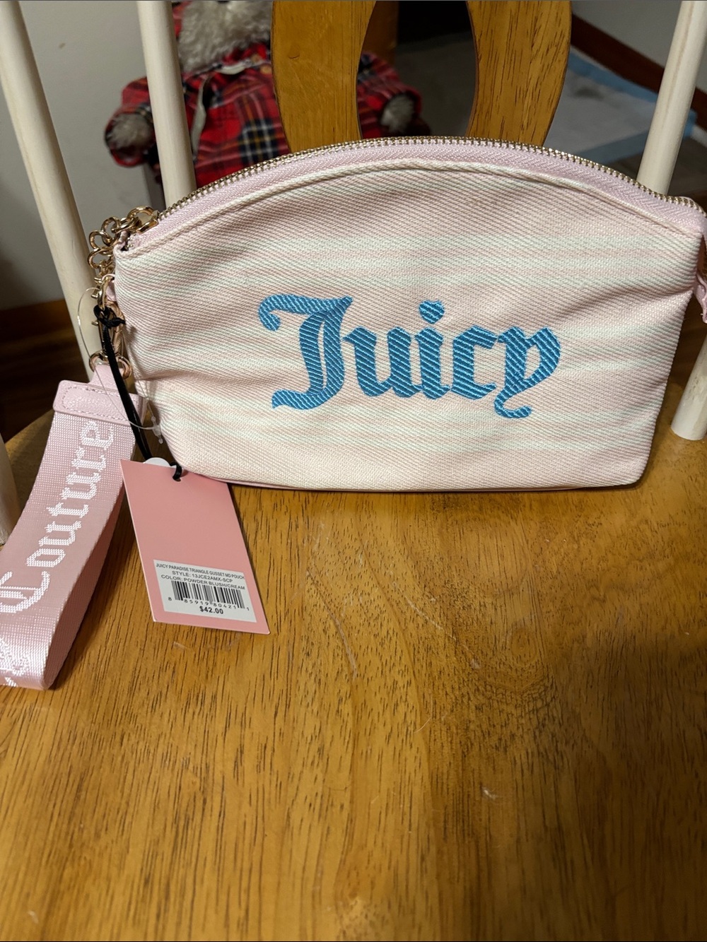 Juicy Couture Pink Cosmetic Wristlet with Blue Logo